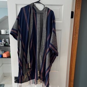 Elegant Blue and Gray Striped Shawl